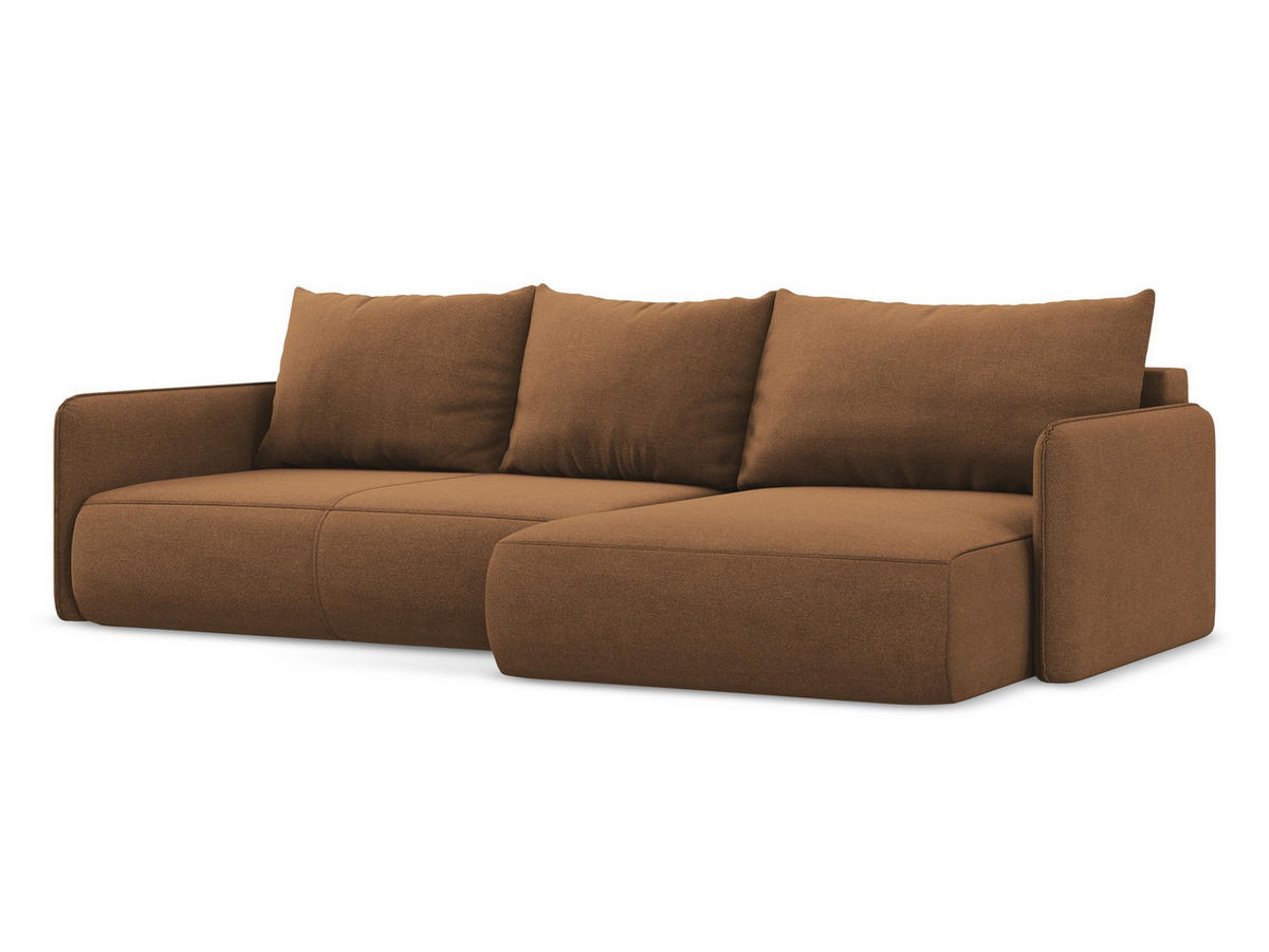 ECKSOFA mit Schlaffunktion Strukturstoff Stoff Orange - Terra cotta/Schwarz, Kunststoff/Textil (240/148cm) - Makamii