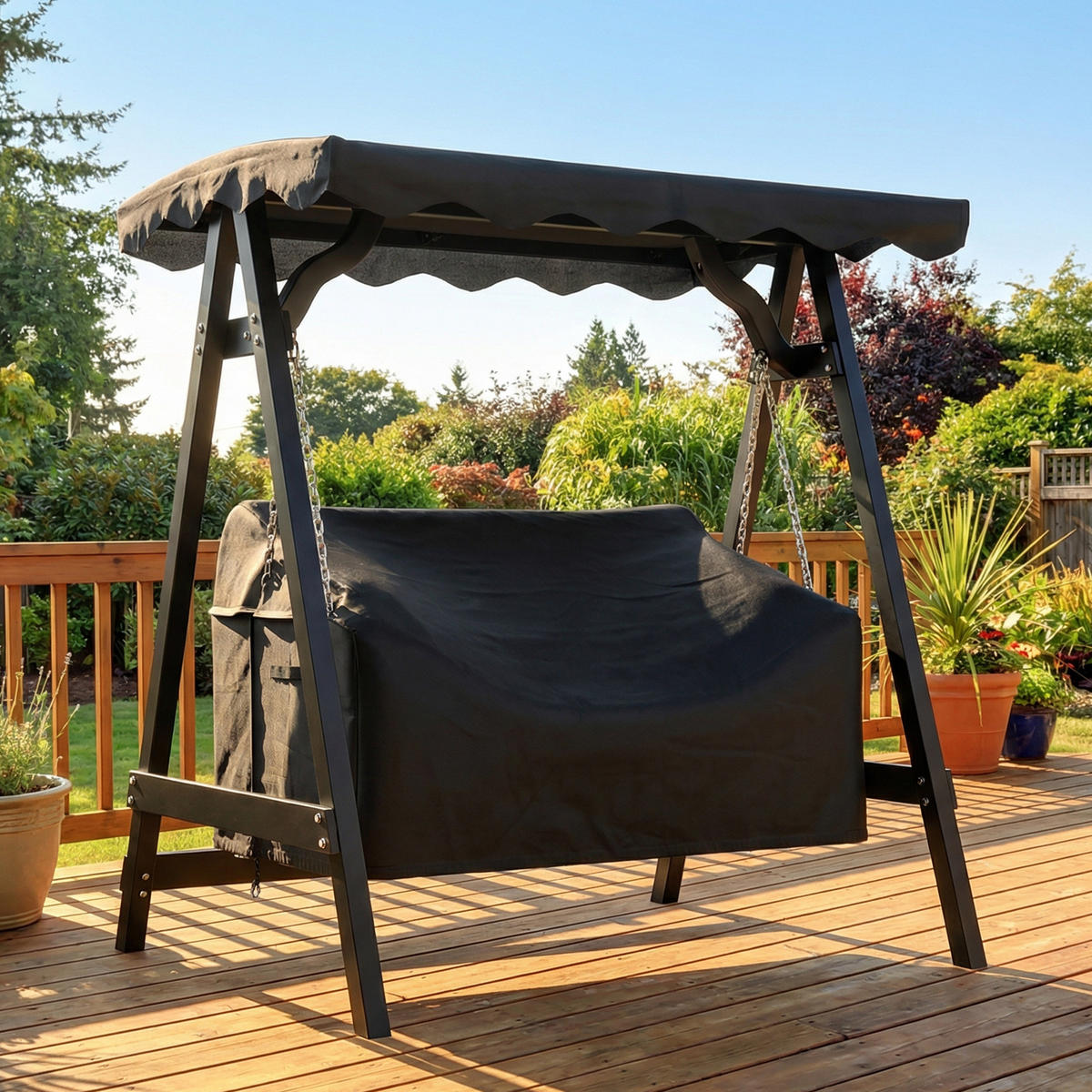 GARTENSCHAUKEL-ABDECKUNG Oxford-Stoff Schwarz - Schwarz, Textil (76/81/142cm) - Outsunny
