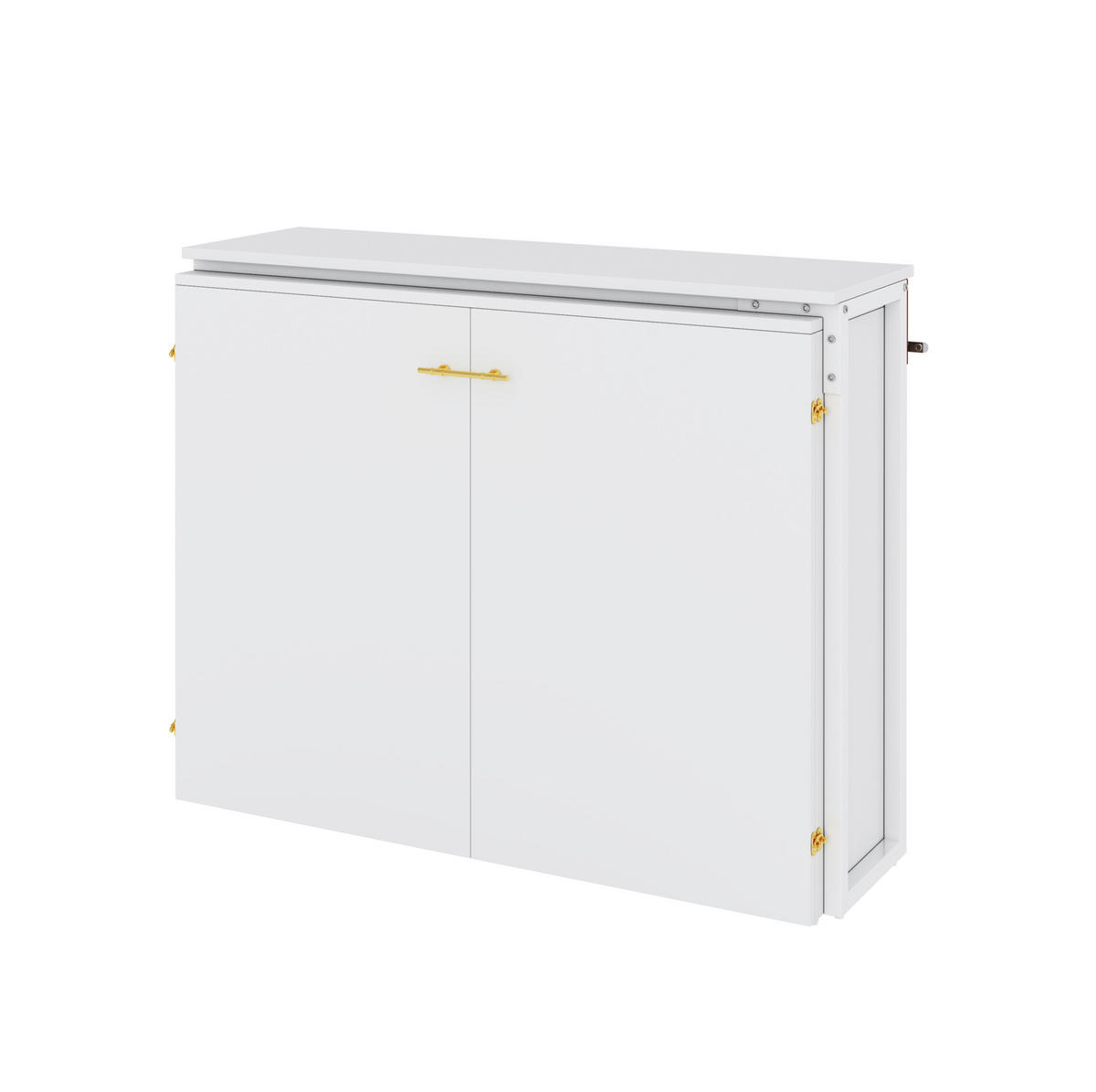 SCHRANKBETT Klappbett 90/200 cm aus Metall und Holz mit drehbarem Schreibtisch und Matratze Weiß/Holzfarbe - Weiß, Metall (90/200cm) - Modenvie