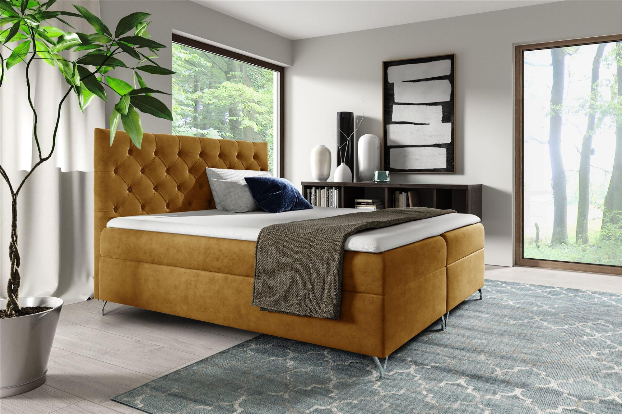 BOXBETT Ambre In überlänge - Currygelb, Holzwerkstoff/Textil (140/220cm) - Fun Möbel