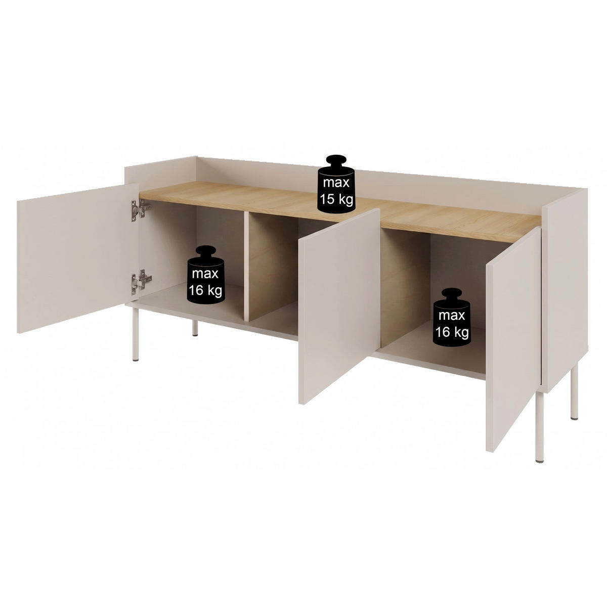TV stolek Tovi Kašmírově šedý / Dekor dub 140/58/36 cm - šedohnědá, kov/kompozitní dřevo (139.8/58.5/36.4cm) - Selsey