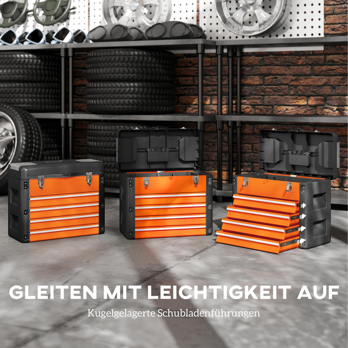 WERKZEUGKISTE leer, 49,7 x 25,3 x 40,7 cm Werkzeugkasten aus Stahl, Orange - Orange, Metall (49.7/40.7/25.3cm) - HOMCOM