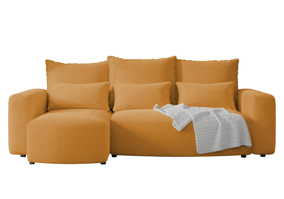 ECKSOFA Travis mit Bettkasten und Schlaffunktion, L-Form, Cord, Universal - Honig, Holzwerkstoff (248/148cm) - 4ALL HOME