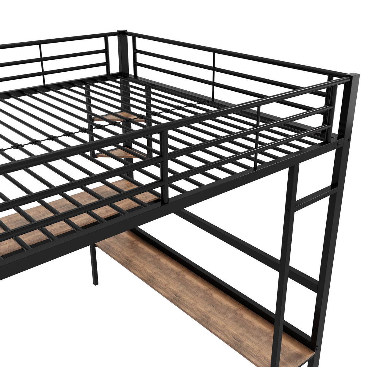 HOCHBETT 140/200 cm Schwarz aus Metall und MDF mit Schreibtisch und Regalen - Schwarz, Metall (140/200cm) - OKMYHOME