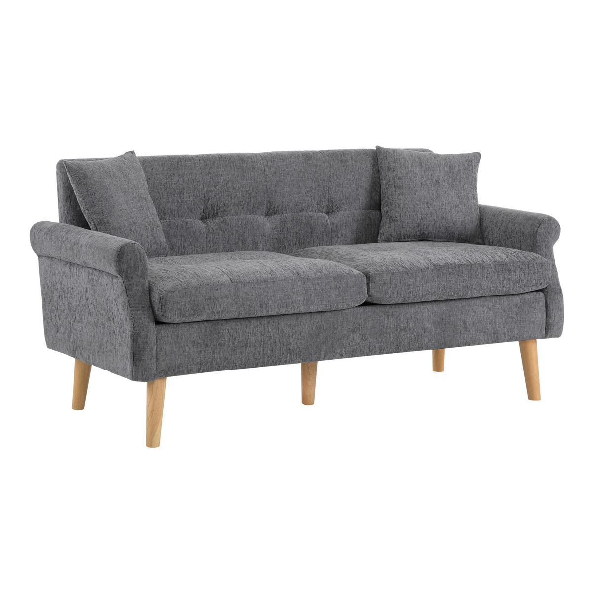 DOPPELSOFA Chenille-Stoff Modern mit dicken Kissen Polster Grau - Grau, Holz (74/77/162cm) - FLIEKS