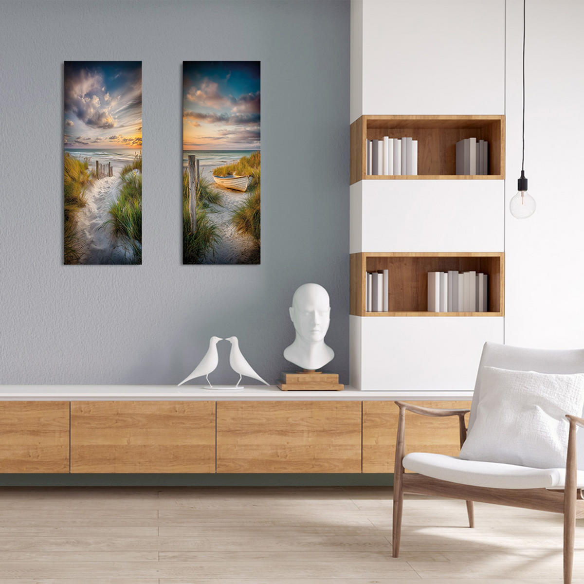 GLASBILD 30x80 cm Strand und Meer - Gelb, Glas (30/80cm) - artissimo