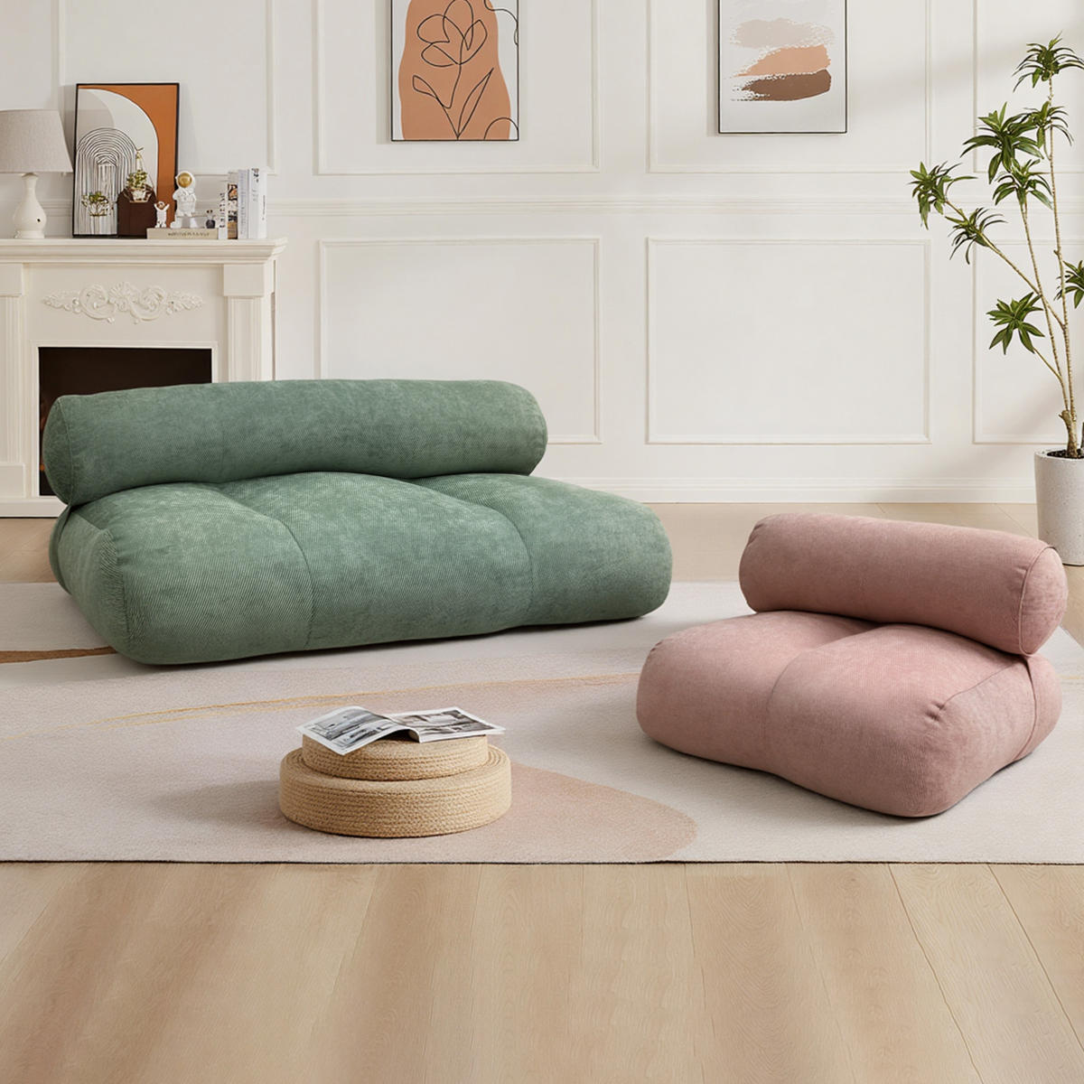 BODENSOFA Grün, 120 cm - Grün, Textil (120/58/80cm) - Vercart