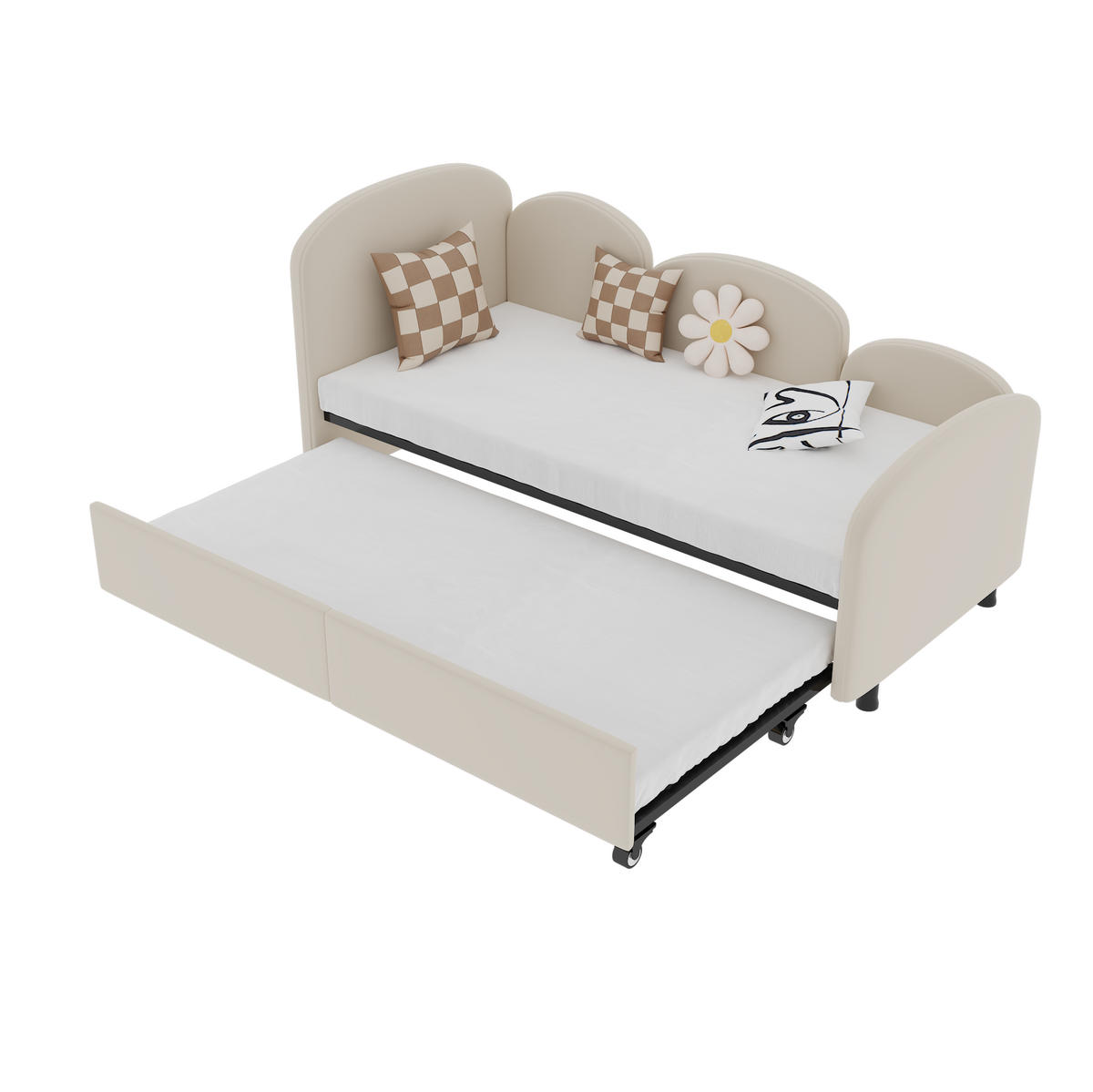 KINDERBETT 90/200 cm aus Metall und Samt mit Blumenform und Schublade Beige - Beige, Textil (90/200cm) - Modenvie