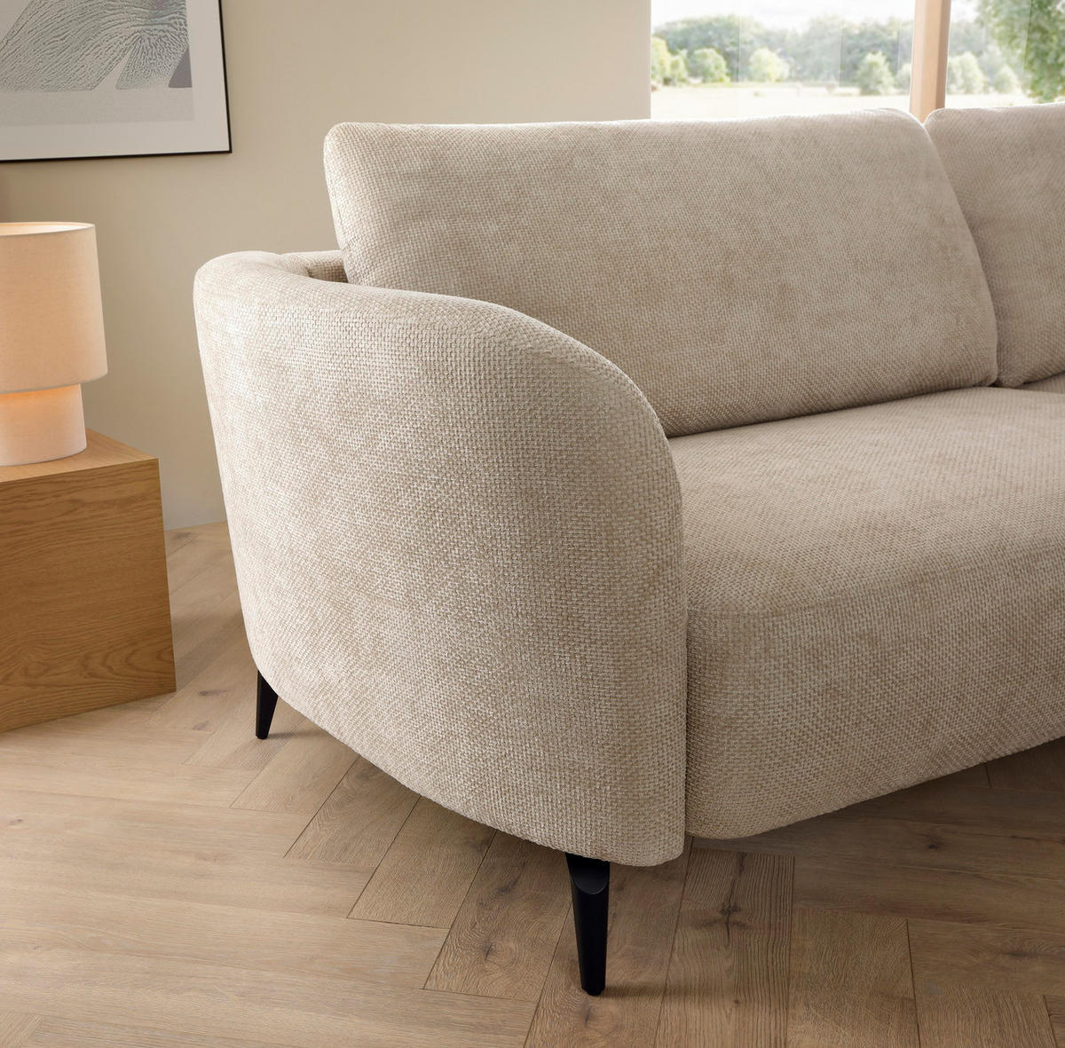 ECKSOFA auf Füßen Kendra 260 cm mit Schlaffunktion, Rechts, Beige - Beige, Holz (180/260cm) - Emporius
