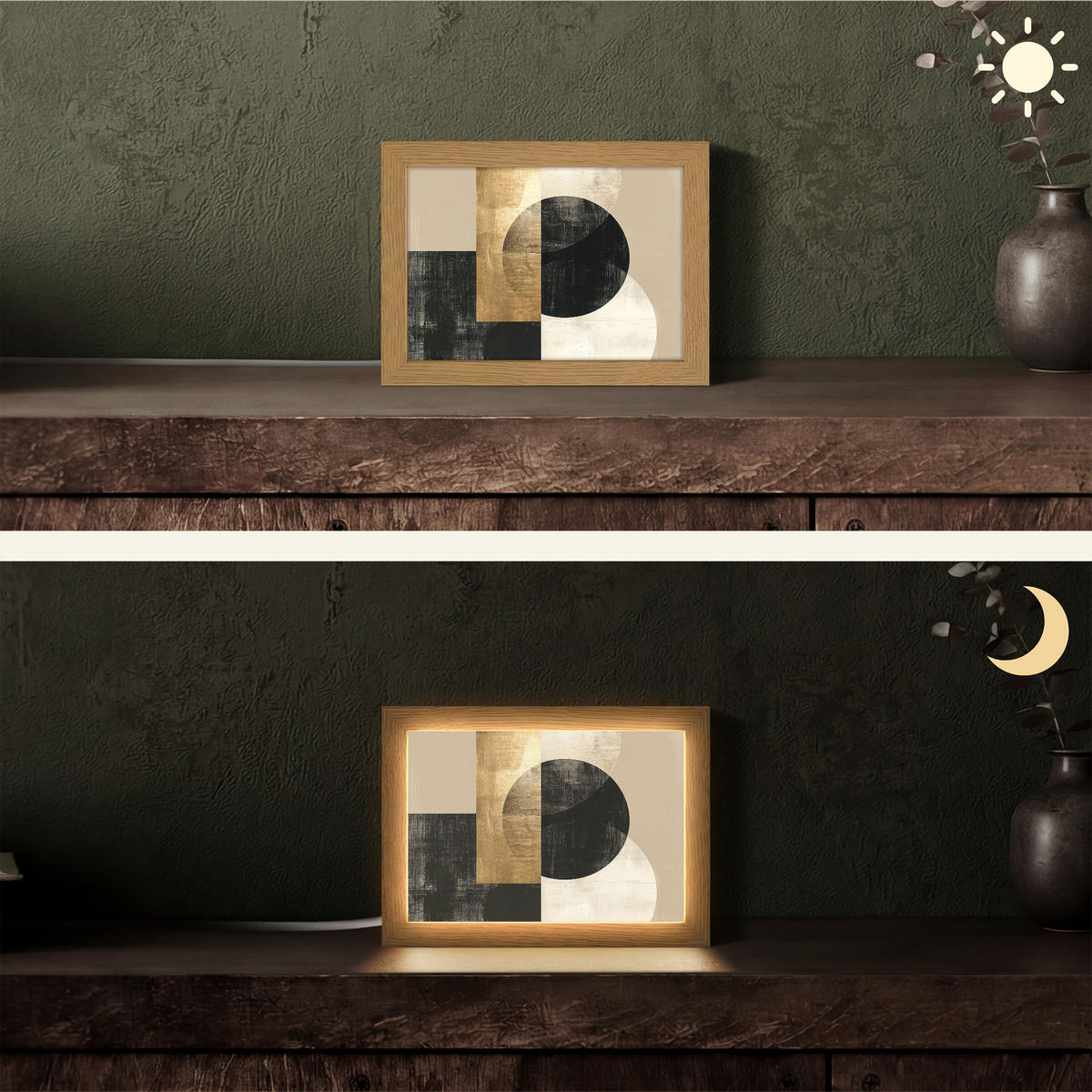 TISCHLEUCHTE Abstrakt - Modern - Schwarz - Gold 20x15 cm - Beige, Holzwerkstoff (8/20/15cm) - OnlyWow