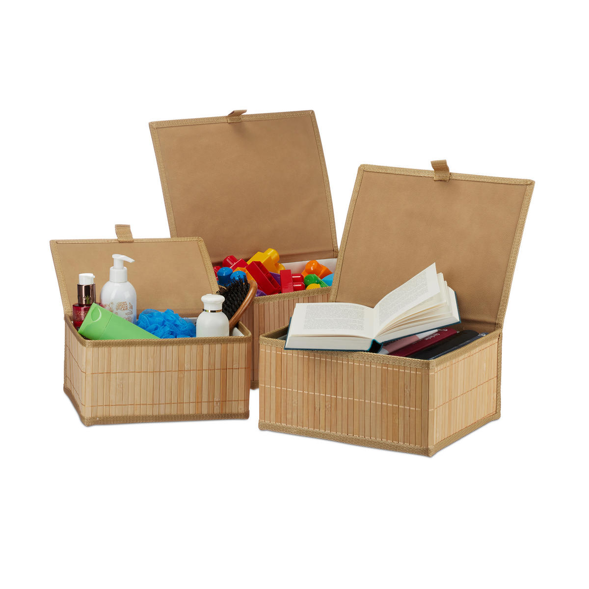 3-TLG.AUFBEWAHRUNGSKORB - Hellbraun, Holz/Textil (33/15/25.5cm) - Relaxdays