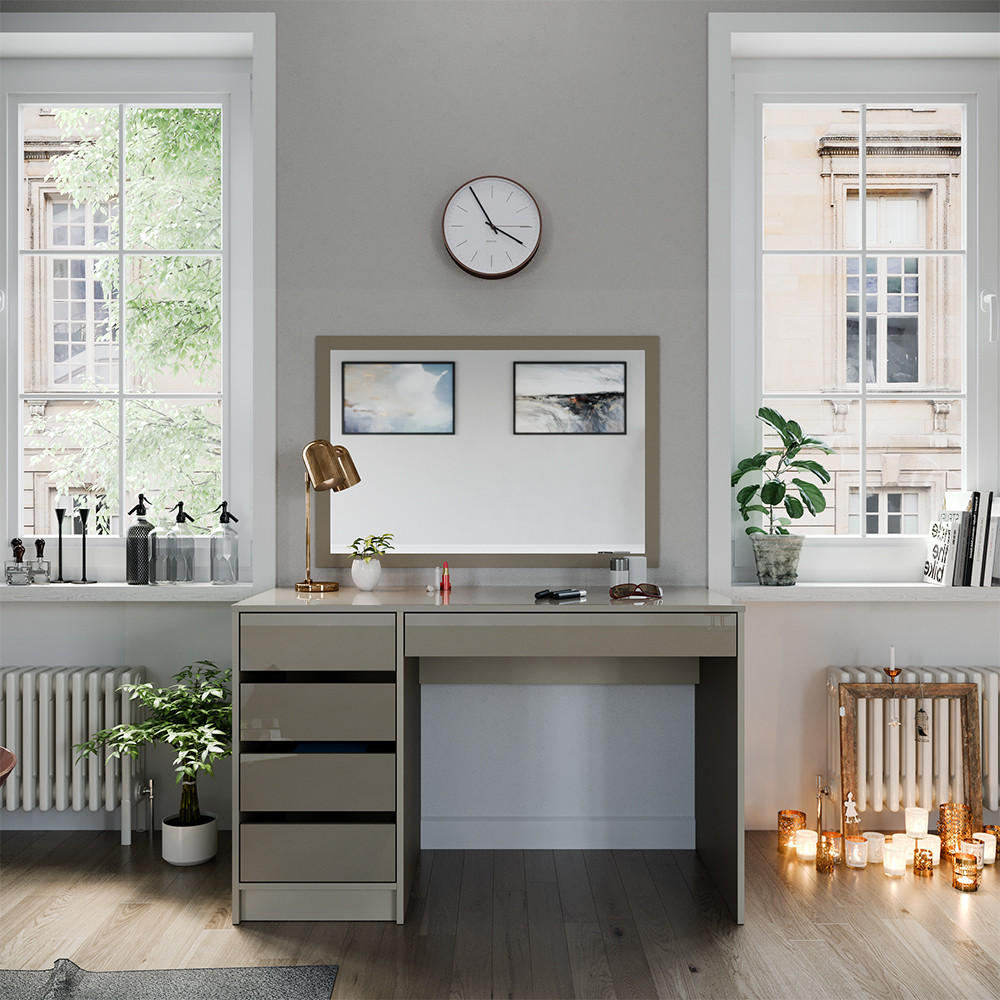 SCHMINKTISCH Sherry Greige Hochglanz 55 cm ohne Spiegel - Greige, Holzwerkstoff (120/55/75cm) - Vicco