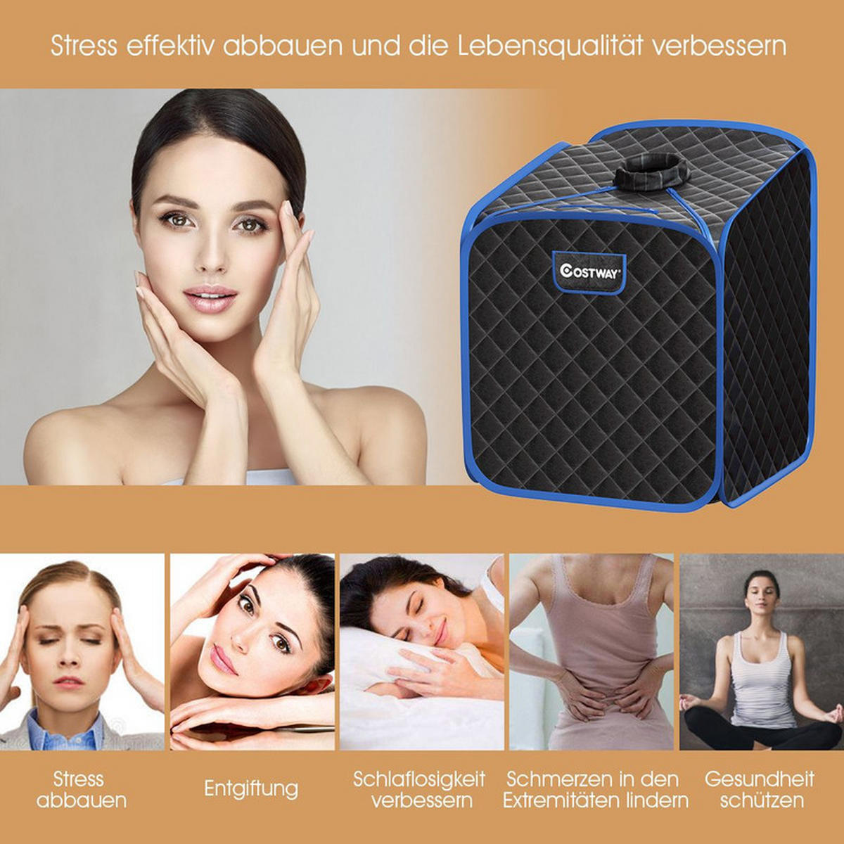 AMPFSAUNA Tragbare schwarz - Schwarz, Textil (85/106/84cm) - COSTWAY