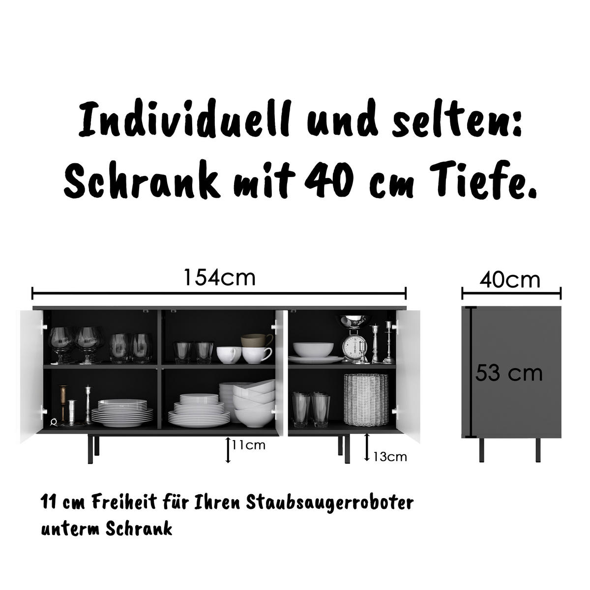 SIDEBOARD Akia Weiß Hochglanz 66/154/40 cm - Weiß Hochglanz, Holzwerkstoff (154/66/40cm) - SIMPLYFURN
