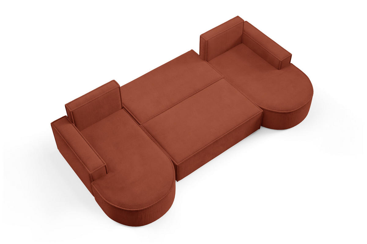 ECKSOFA MOLLY U Freistehendes, mit Schlaffunktion, 140x273cm, Bettkasten und Abnehmbaren Kissen – 316x157x88cm, Curio Stoff, Braun - Rotbraun, Holz/Textil (316/157cm) - DomoHome