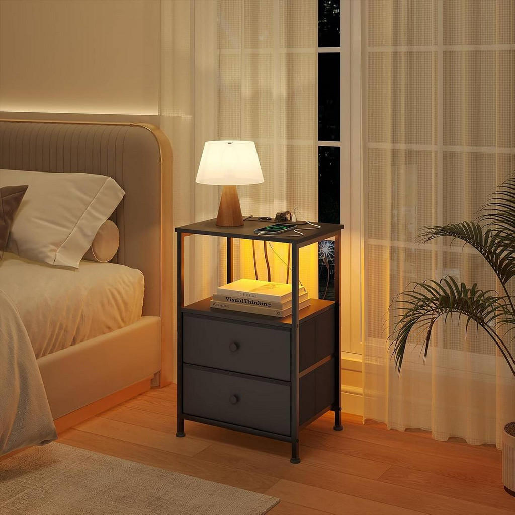 Thumbnail - Woltu Nachttisch, Schwarz, Holzwerkstoff, 1 Fächer, 2 Schubladen, Rechteckig, eckig, 40x60x30 cm, Schlafzimmer, Nachttis...