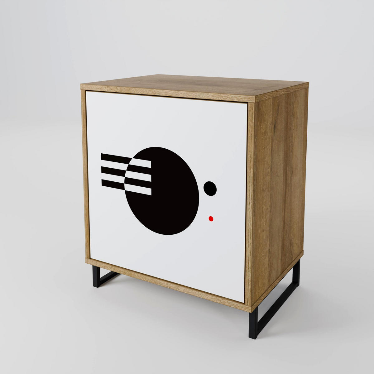 SIDEBOARD BLACK AND WHITE COMBINATION, Eichefarben, 57,5x42x70,5 cm, Schwarze Metall-Sternfüße - Eichefarben/Multicolor, Holzwerkstoff/Metall (57.5/70.5/42cm) - SpaceRebels