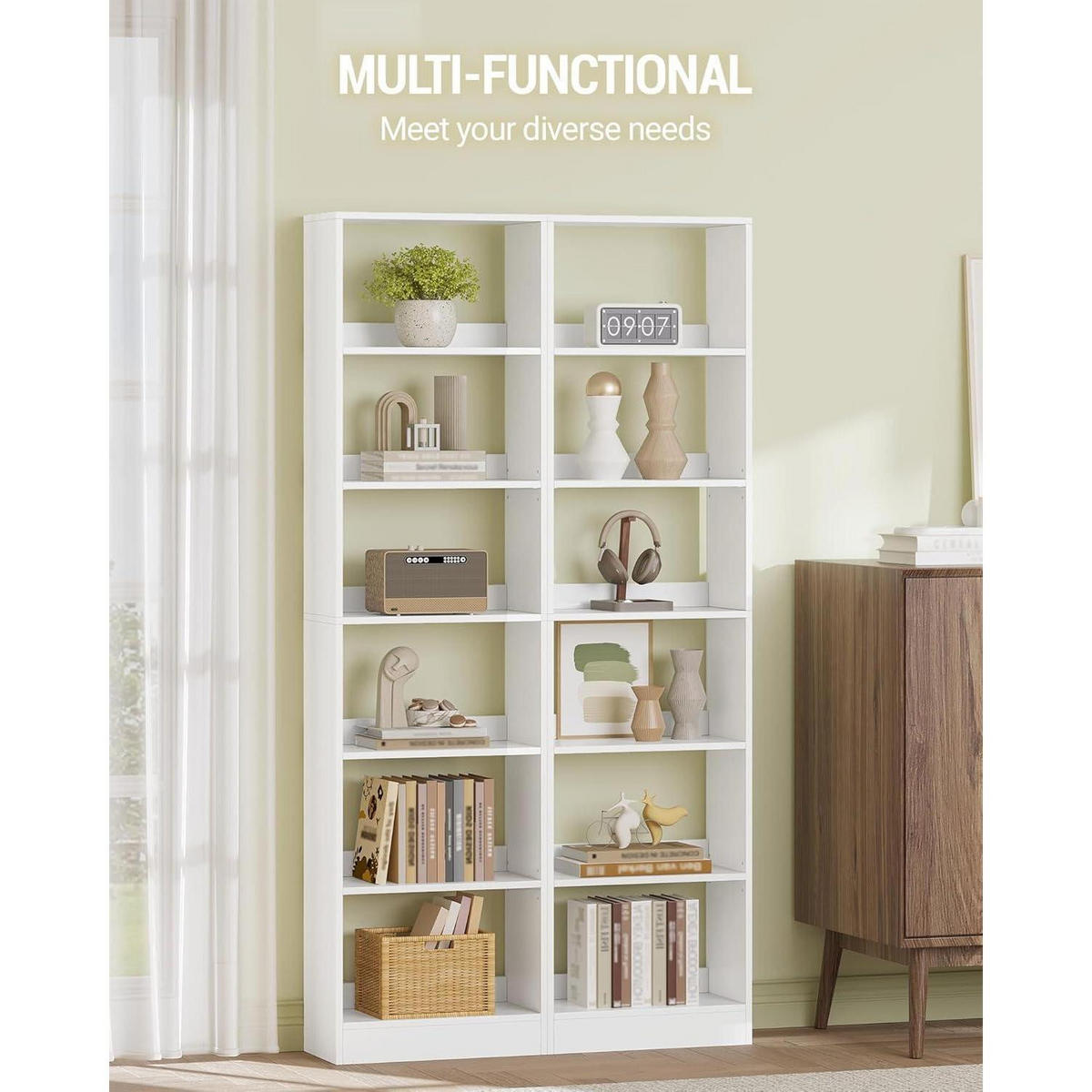 BÜCHERREGAL 6-stöckig Weiß 24 x 50 x 183 cm - Weiß, Holzwerkstoff (50/183/24cm)