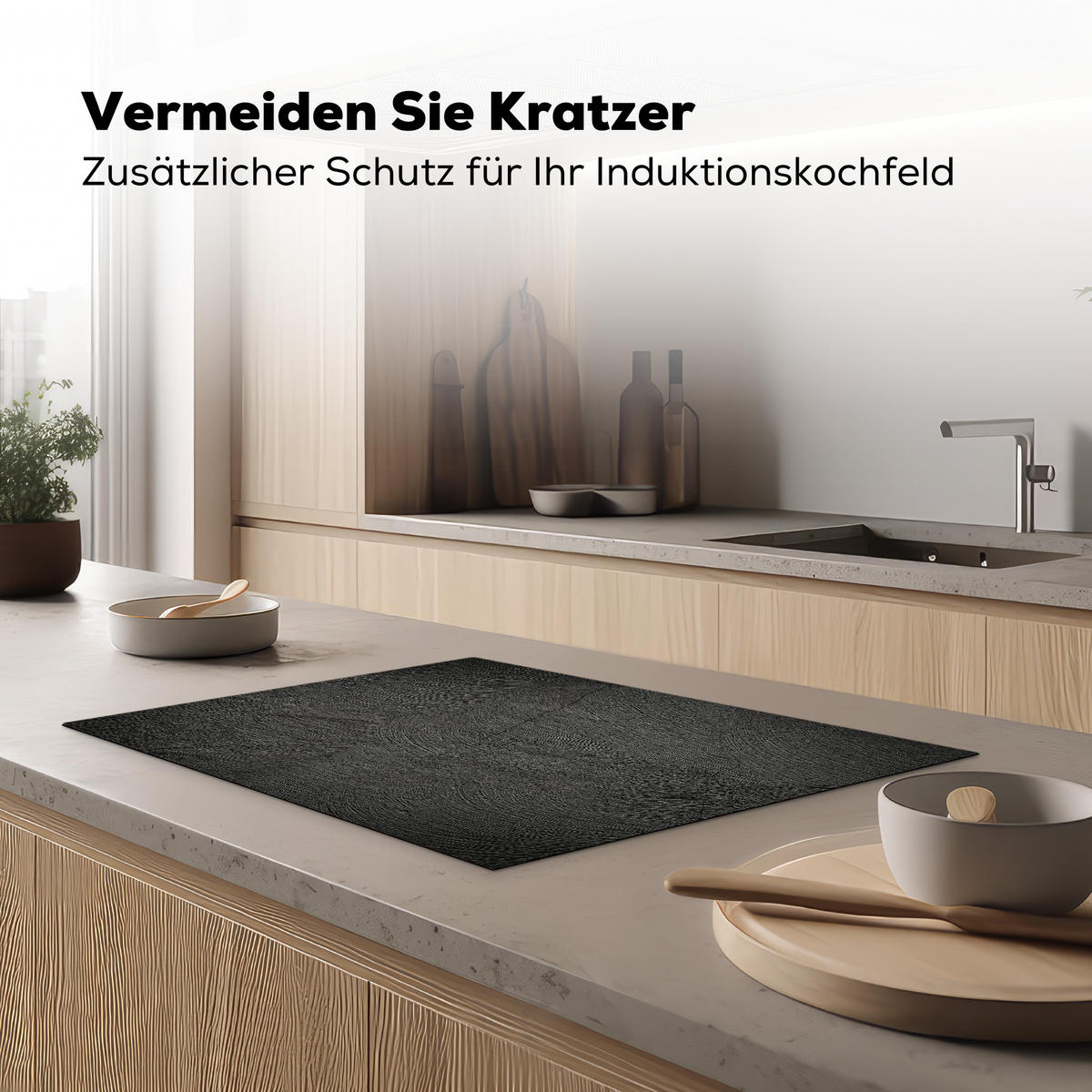 HERDABDECKPLATTE Beton - Schwarz - Industriell Herdabdeckung Induktionsfeld 75x52 cm - Anthrazit, Kunststoff (75/52/0.2cm) - MuchoWow