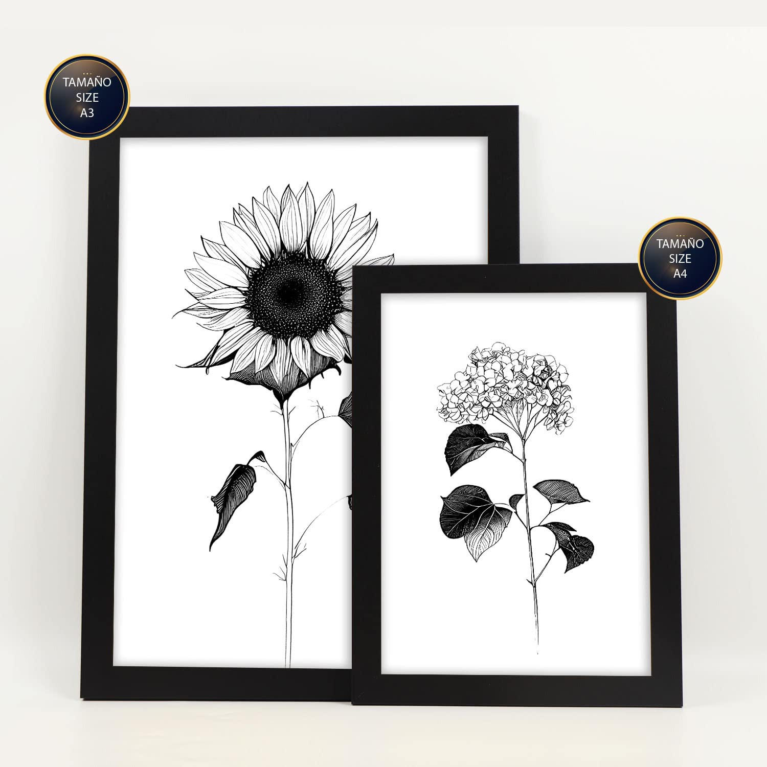 POSTER Set Mit 6 Helle Blumen Natur Und Botanikdrucke Mit Blumenmotiven In Klassischem Schwarz Und Weiß Innenarchitektur A3 & A4 Schwarzer Rahmen - Schwarz, Papier (29/3cm) - Nacnic