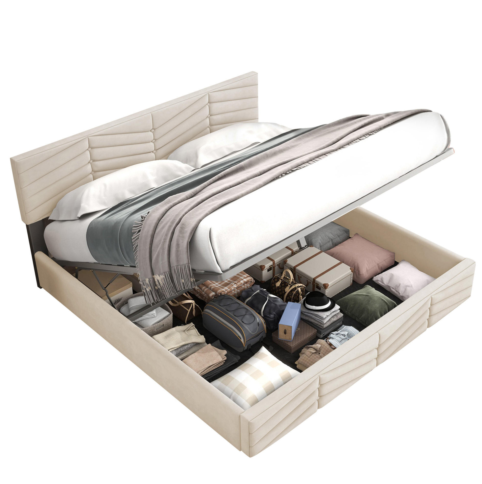 POLSTERBETT mit Bettkasten 180x200 cm Samt Beige - Beige, Metall (180/200cm) - Meubliv