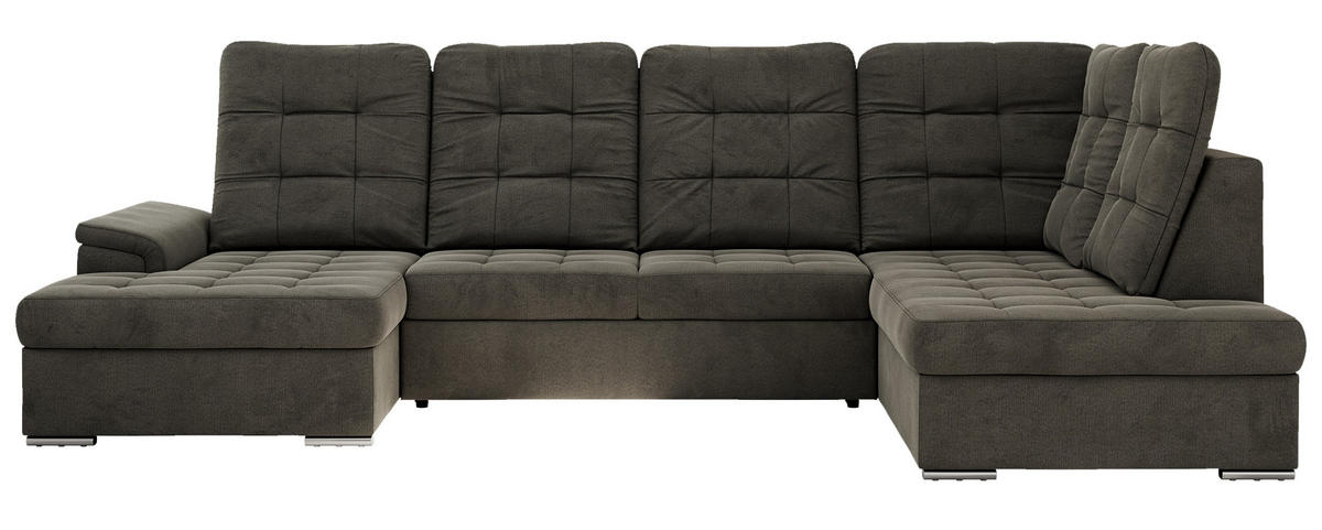 WOHNLANDSCHAFT MADRITO U - Dunkelgrau Velorus - Rechts - Dunkelgrau/Silberfarben, Textil/Metall (323/89/204cm) - MKS