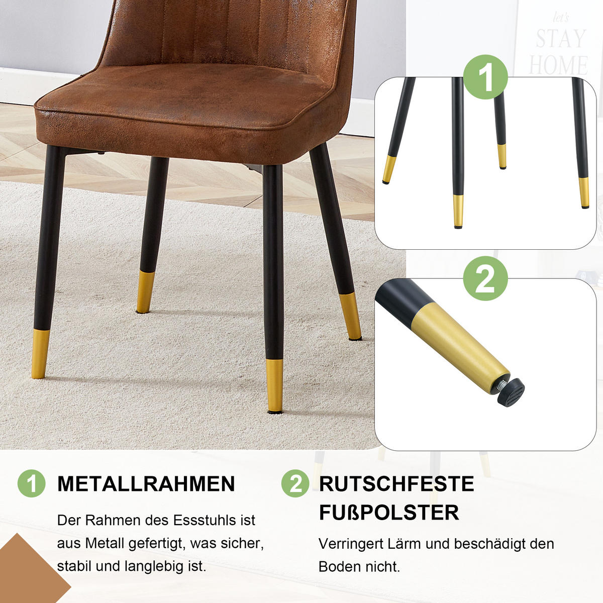 ESSZIMMERSTUHL 2er set stoff tech gepolstert metallbeine - Braun, Textil (43/89/41.5cm) - Urban Meuble