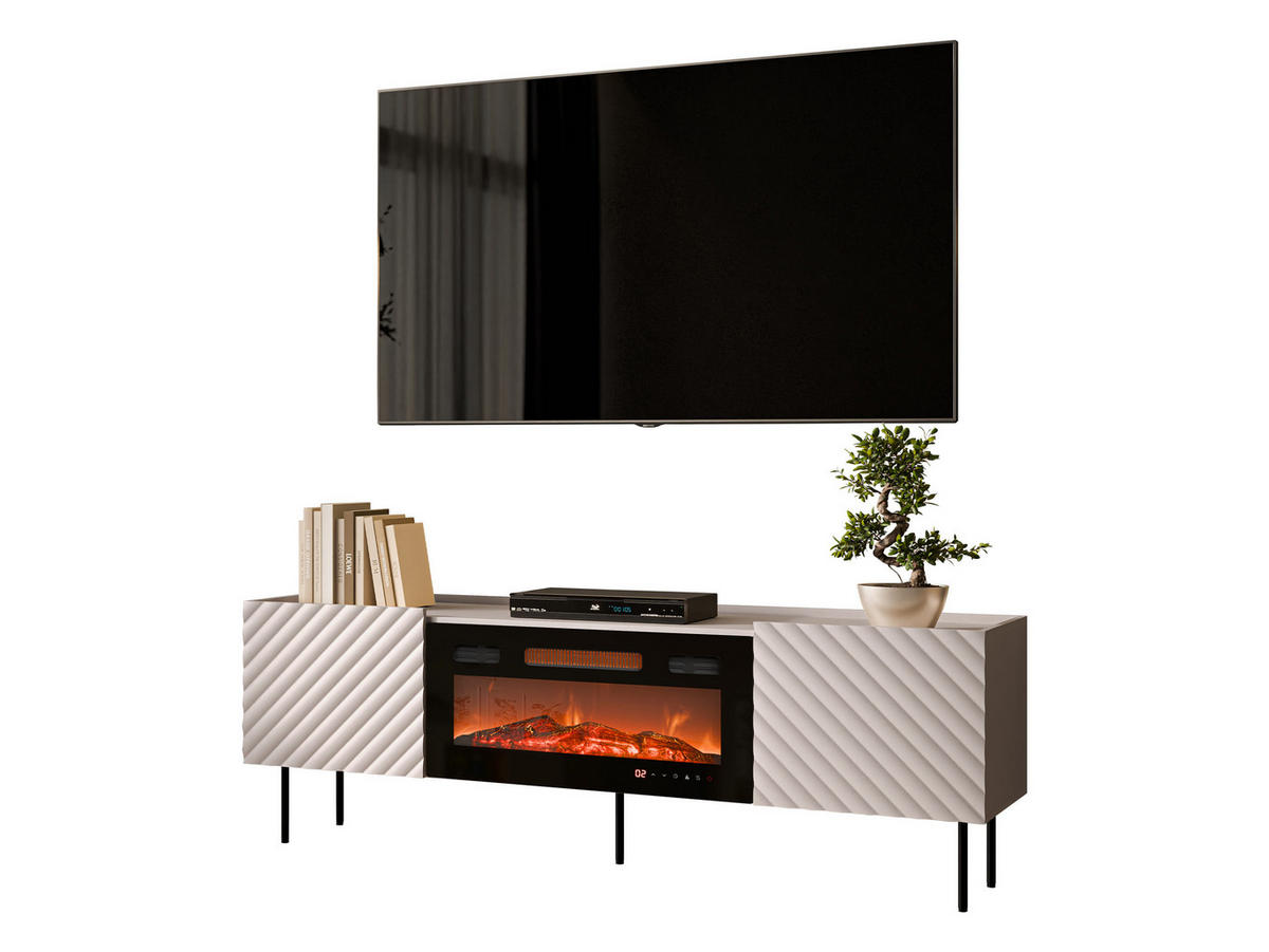 TV-LOWBOARD Lucca 180 2D mit Elektrische Kamin - Kaschmir/Schwarz, Holz/Holzwerkstoff (181/59/40cm) - MIRJAN24