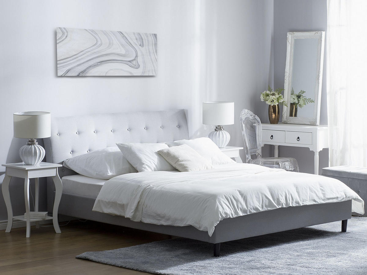 POLSTERBETT mit Lattenrost 160x200 cm Grau Saverne - Hellgrau, Textil (160/200cm) - Beliani