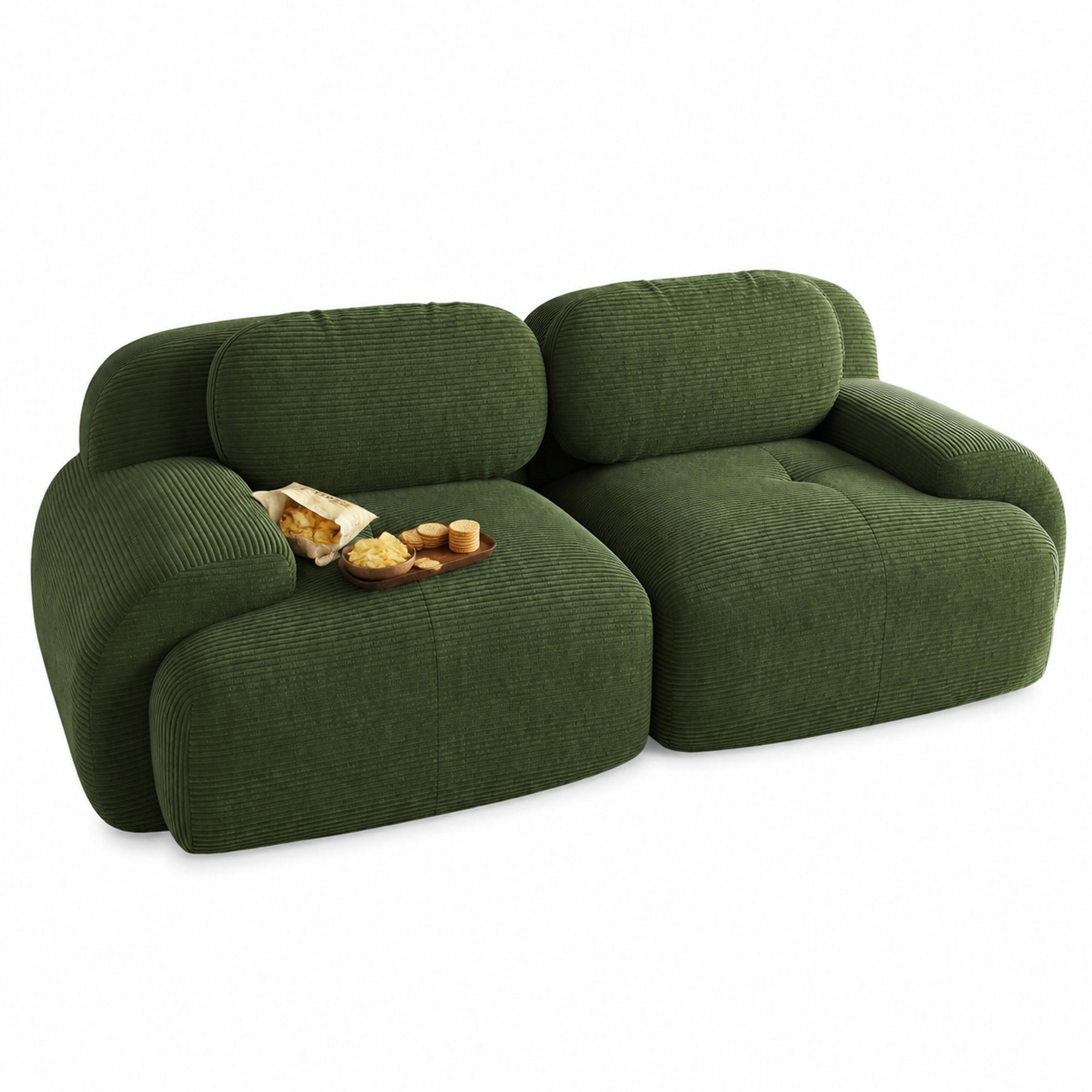 SOFA 2-Sitzer in Grün aus Cord mit modularem Design und geschwungenen Armlehnen - Grün, Textil (208/75/103cm) - CHICFURN