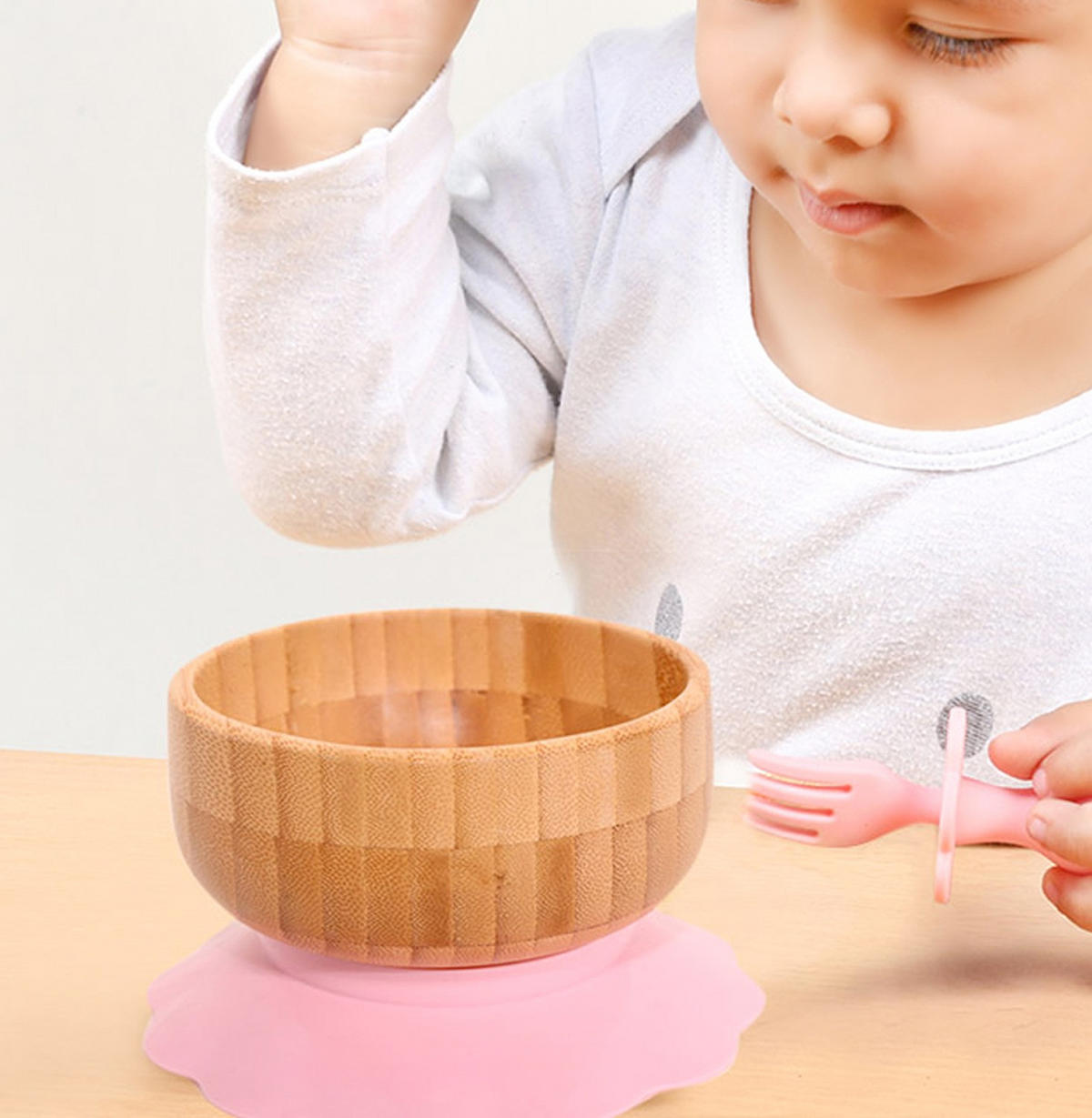 BAMBUSSCHALEN-SET für Babys - Rosa, Naturmaterialen (15/5.5/15cm) - Intirilife