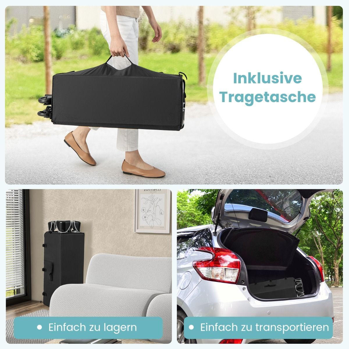 REISEBETT mit Matratze grün - Grün, Textil - COSTWAY