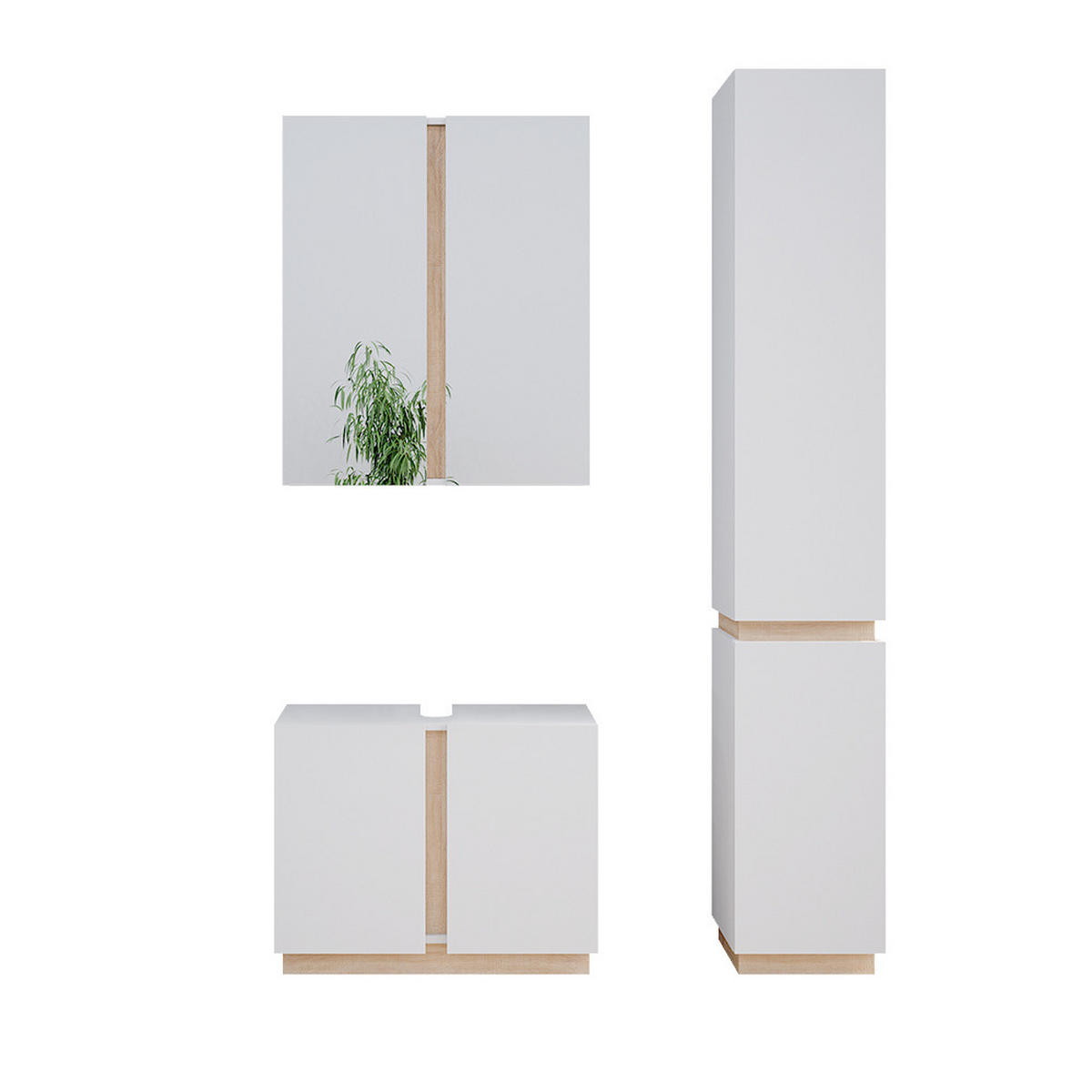 BADMÖBEL-SET Gloria Weiß 3 Teile, mit Hochschrank - Weiß/Sonoma Eiche, Holzwerkstoff (70/55/34cm) - Vicco