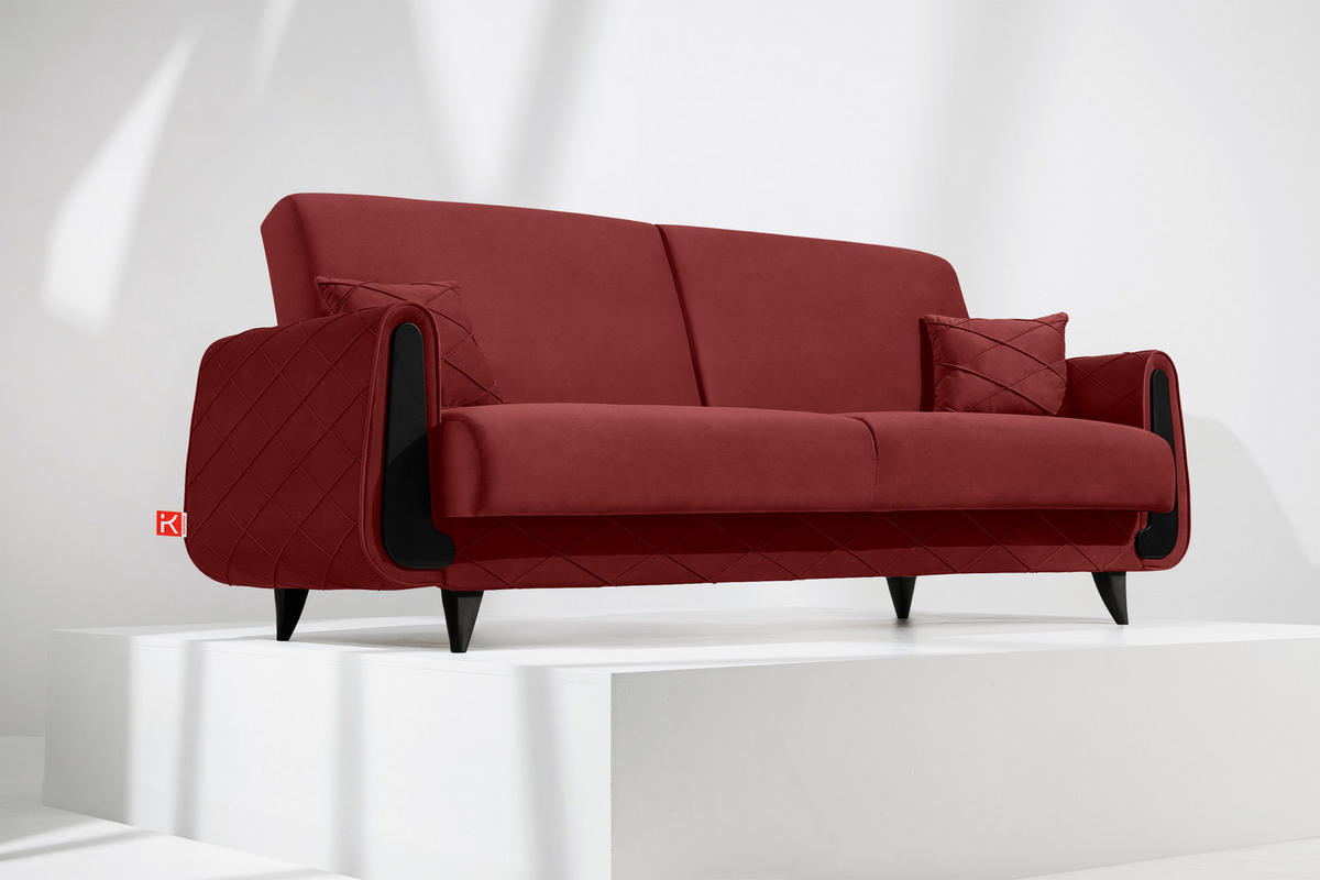 3-SITZER-SOFA GUSTAVO III Sofa 3 Velours, Bordeaux - Bordeaux, Holz/Holzwerkstoff (230/98/98cm) - KONSIMO®