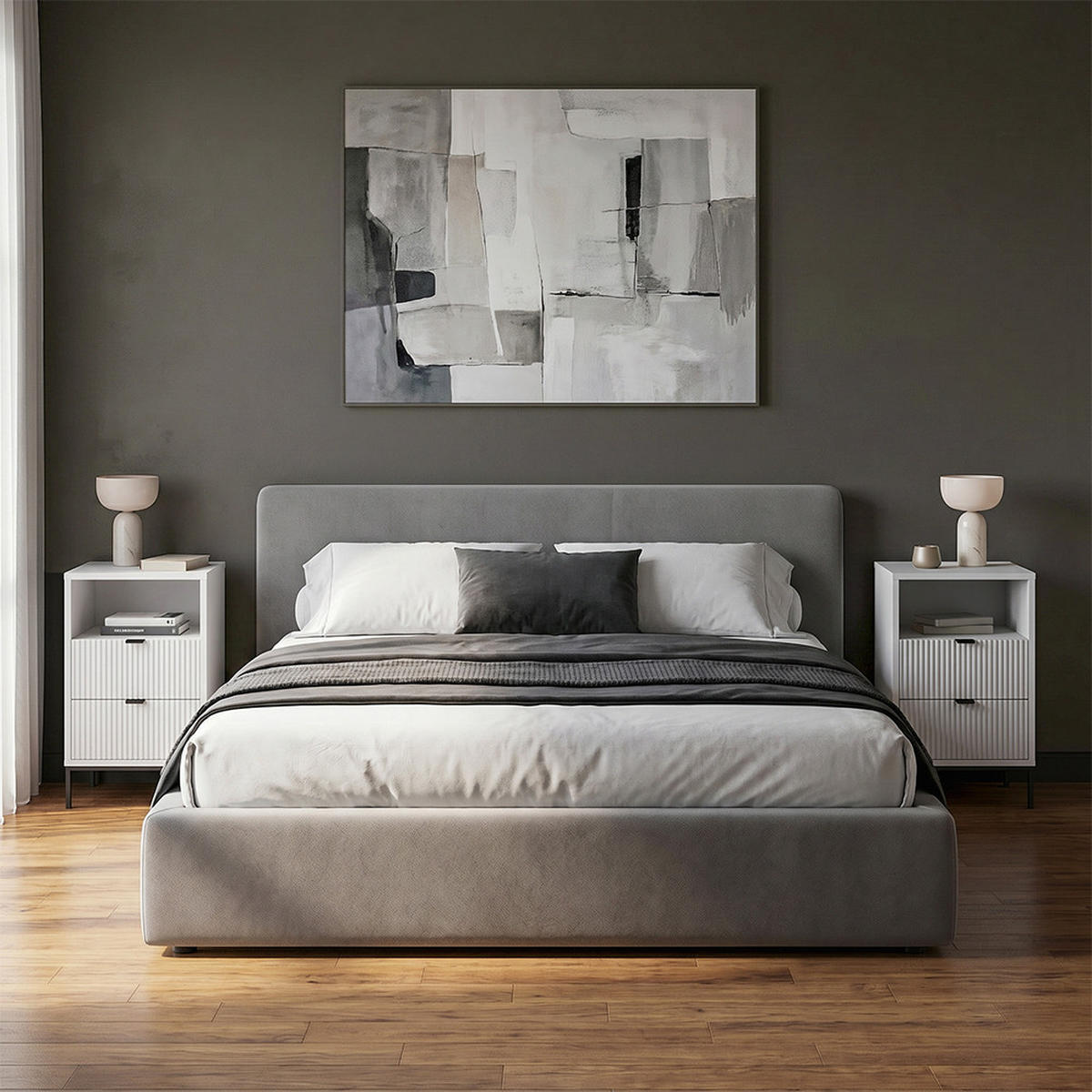 NACHTTISCH Eliza, Weiß/Schwarz, 40 x 66 cm mit 2 Schubladen & 1 Fach - Schwarz/Weiß, Holzwerkstoff (40/66/38.1cm) - Vicco