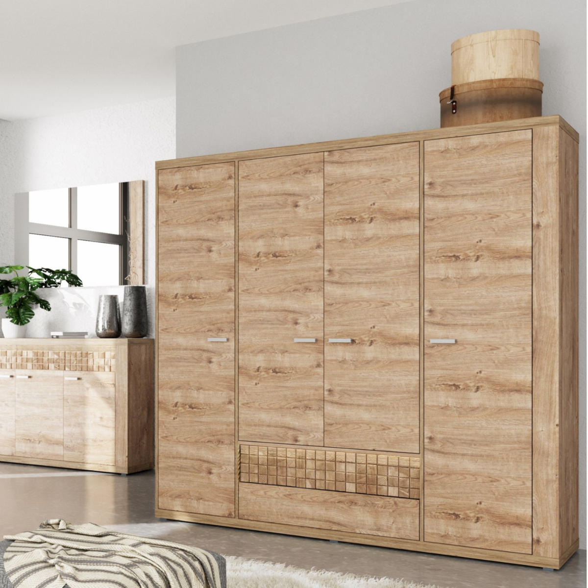 KLEIDERSCHRANK BALESTRAND N3 Kleiderständer Eiche - Eichefarben/Silberfarben, Glas/Holzwerkstoff (196/201/58cm) - Komodee