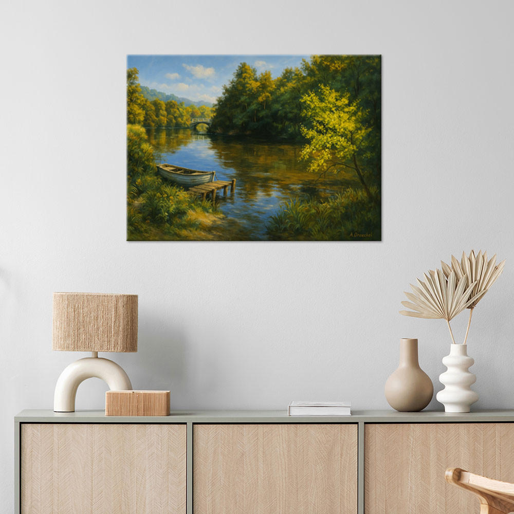 LEINWANDBILD Blick von der Terrasse Santorini 100x70cm - Grün, Textil (100/70cm) - Feeby