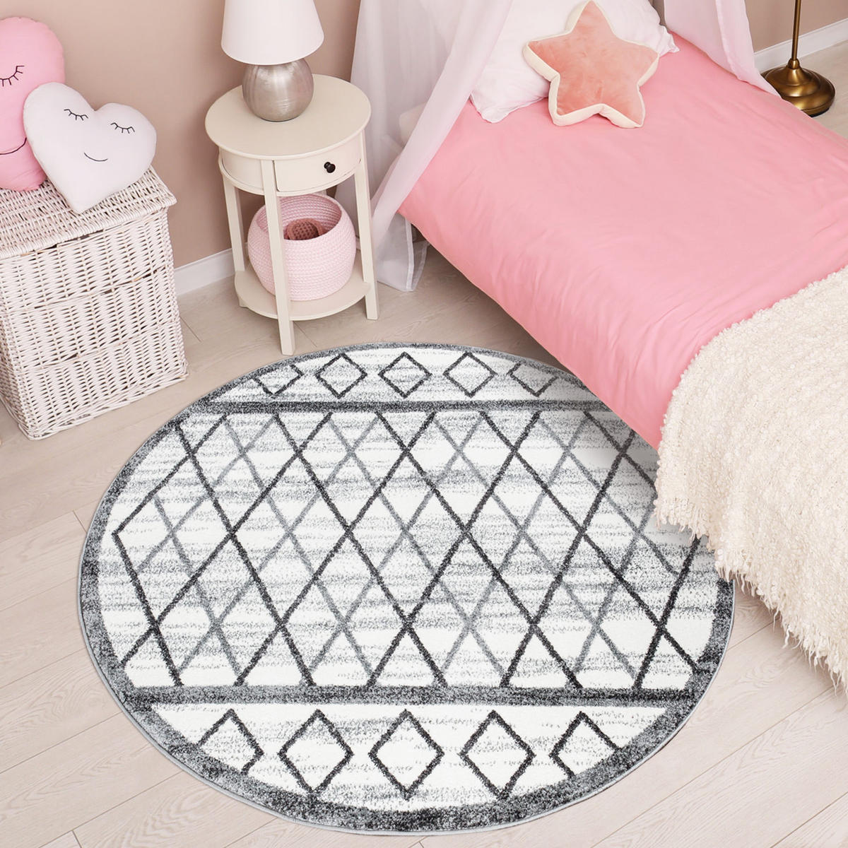 KURZFLOR-TEPPICH Young 964 Grau 160 cm Rund - Creme/Grau, Textil (160/160cm) - carpet city