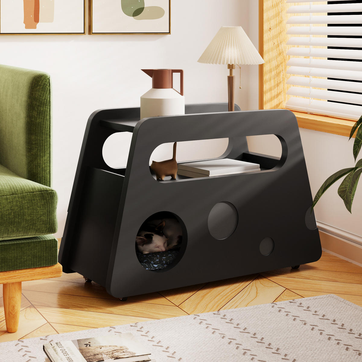 BEISTELLTISCH 81/33/51,5 cm schwarz aus MDF und Spanplatte mit Rollen - Schwarz, Holzwerkstoff (81/33/51.5cm) - OKWISH