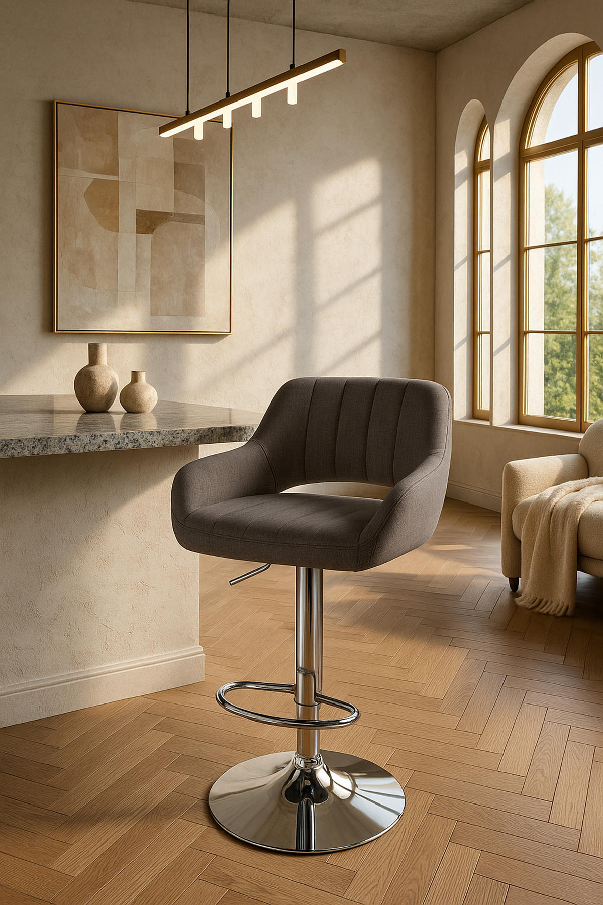 BARHOCKER 2er Set Milos Stoff C dunkelgrau - Chromfarben/Dunkelgrau, Textil/Metall (47/106/48cm) - TPFLiving