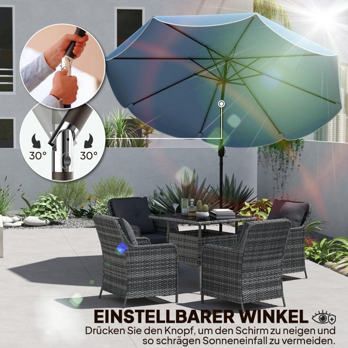 SONNENSCHIRM 265/265/235 cm Blau (Keine Basis) - Blau, Metall (265/265cm) - Oxeza