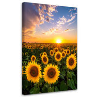 LEINWANDBILD Sonnenblumenfeld Sonnenuntergang 60x90cm - Gelb, Textil (60/90cm) - Feeby