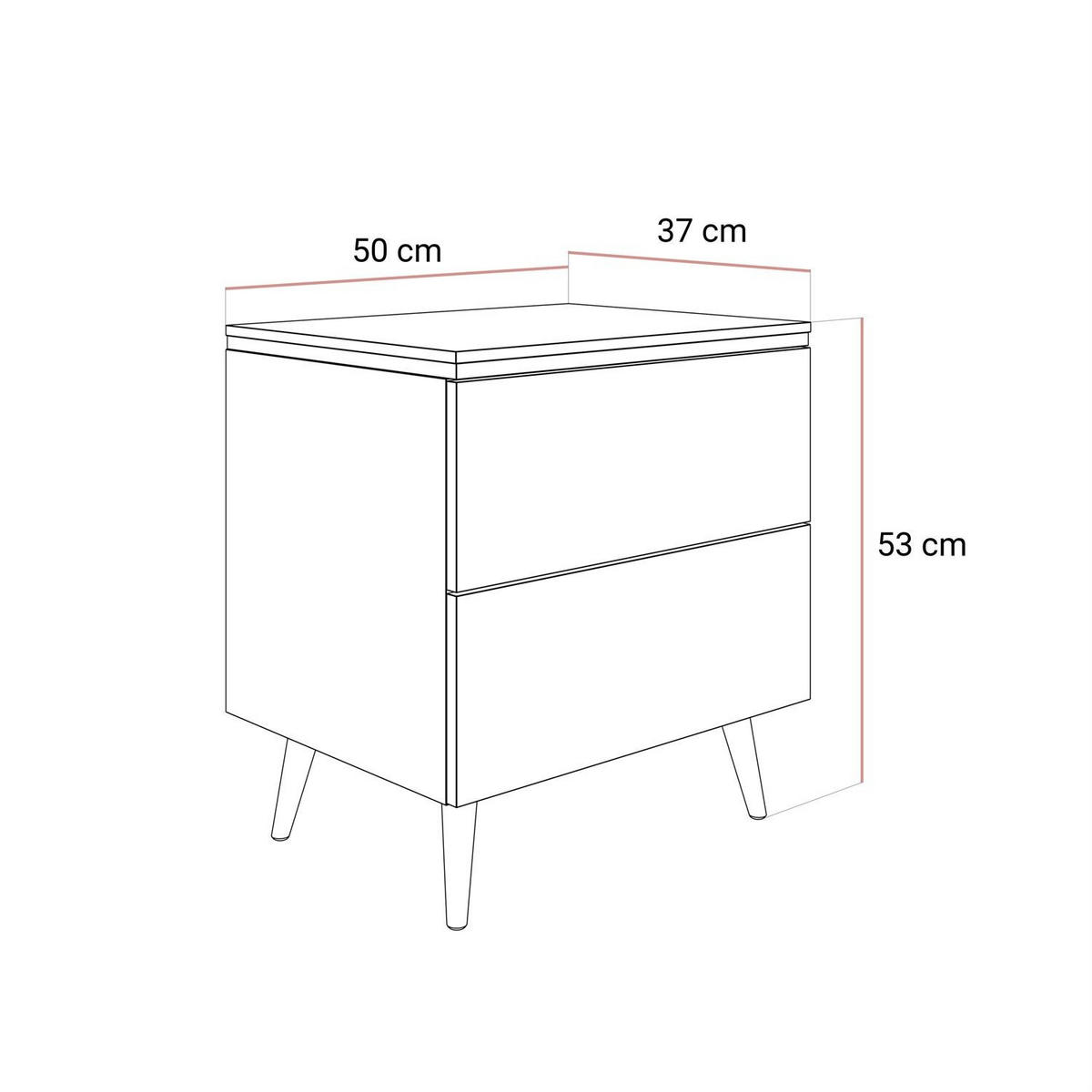 NACHTTISCH AURORA II SILVER Hochglanz Weiß mit LED-Beleuchtung – mit schrägen verchromten Beinen - Weiß Hochglanz, Holzwerkstoff (50/53/37cm) - Lookway
