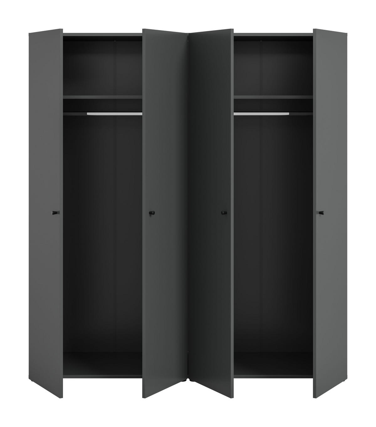 KLEIDERSCHRANKKOMBINATION Arbor (B/H/T: ca. 160/176/51 cm) in anthrazit/anthrazit - Anthrazit, Holzwerkstoff (160/176/51cm)