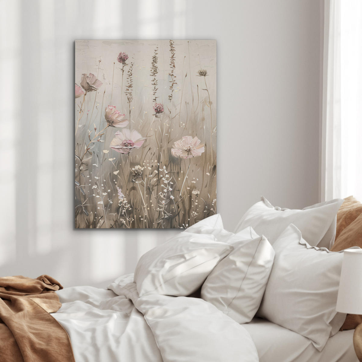 AKUSTIKPANEEL Blumen - Rosa - Modern - Beige 60x80 cm - Beige, Textil (60/0.9/80cm) - MuchoWow