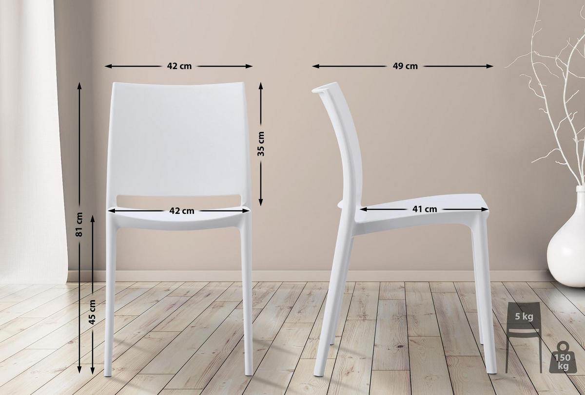 GARTENSTUHL Kunststoff Weiß - Weiß, Kunststoff (42/81/49cm) - CLP