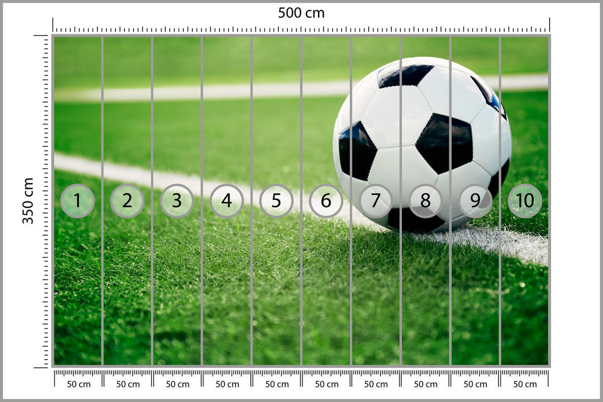FOTOTAPETE für Jugendzimmer Fußball Grüne Rasen Stadion Sport 500x350 - Schwarz/Weiß, Papier (500/350cm) - Muralo