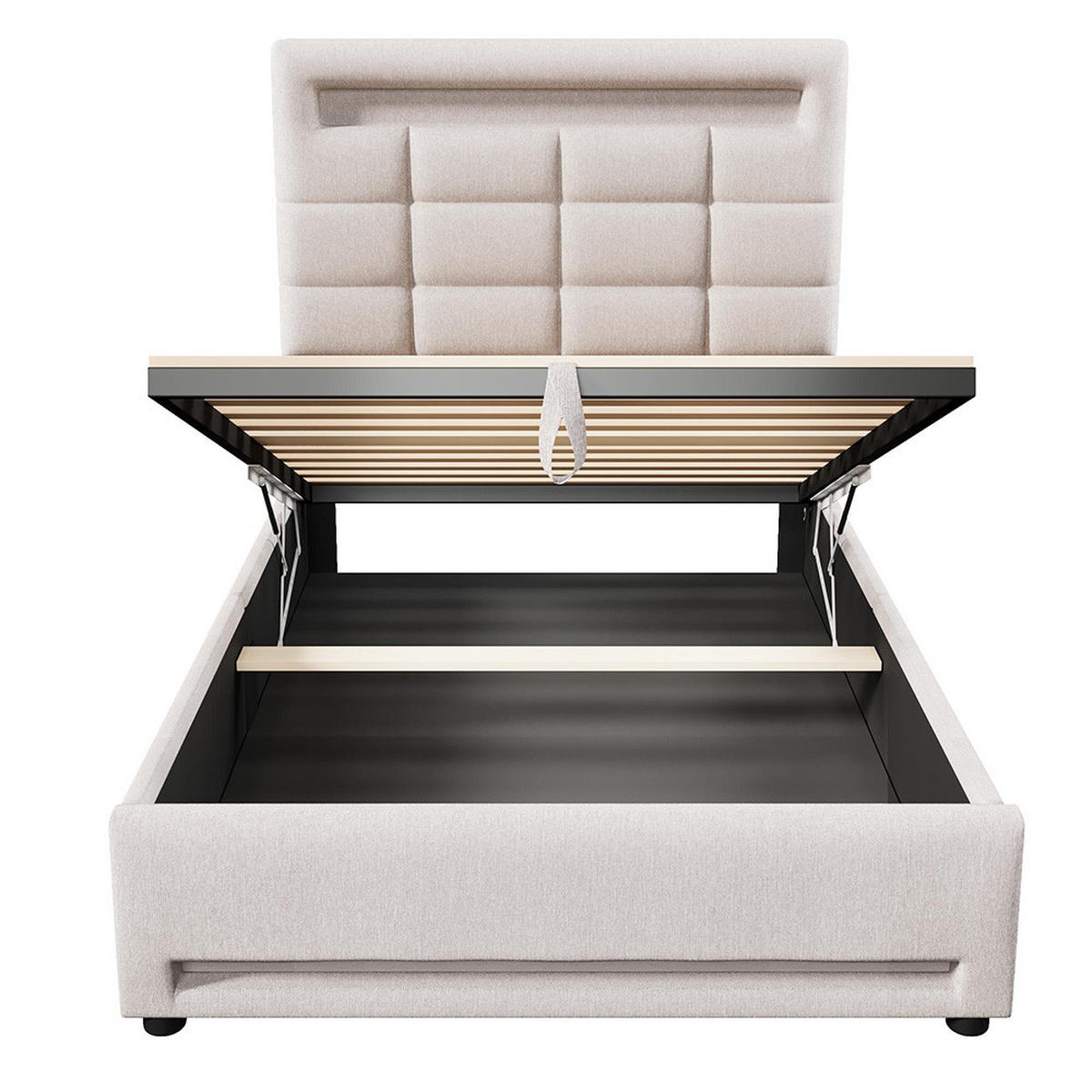 POLSTERBETT 90x200cm Mit USB-Buchse, Leinen, Beige - Beige, Holz/Textil (90/200cm) - KOMHTOM