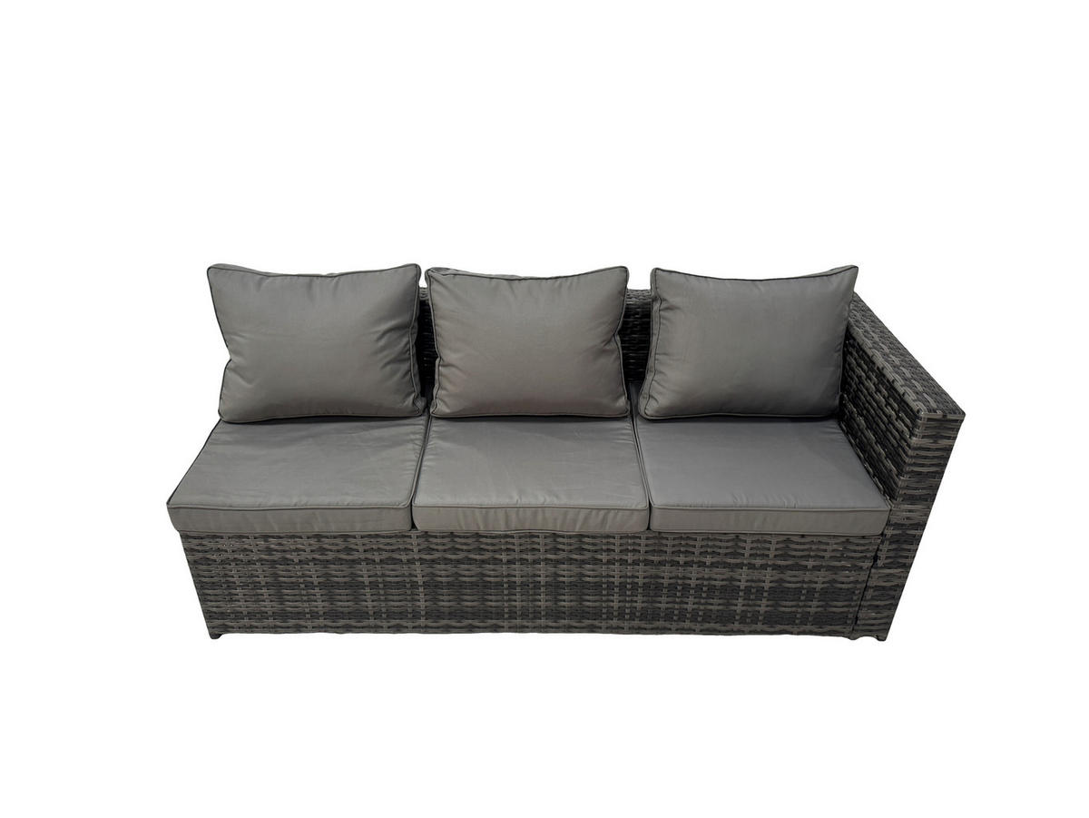 LOUNGESOFA SET mit Stuhl Polyrattan 8-Sitzer - Dunkelgrau/Grau, Glas/Kunststoff - Fimous