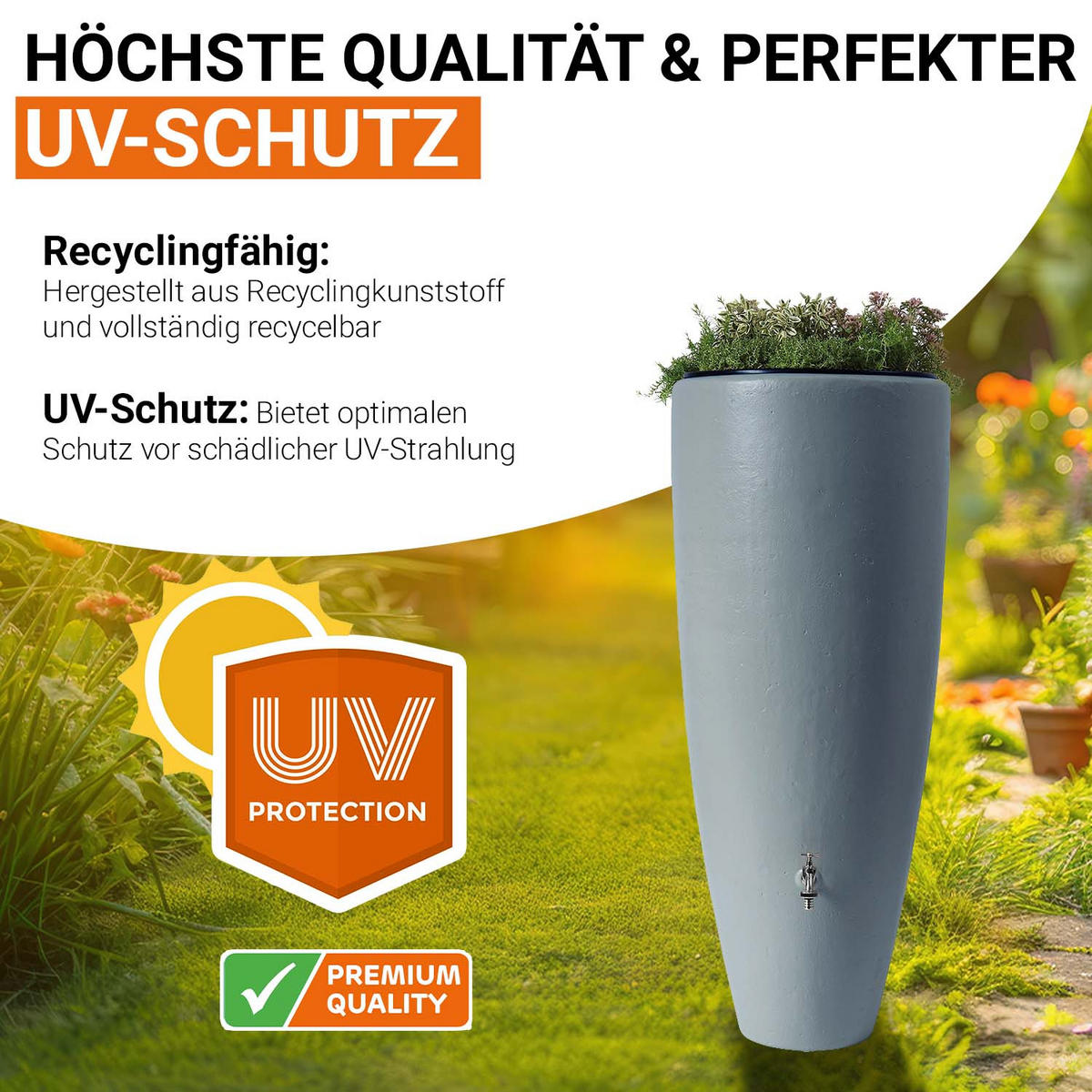 2IN1 Regentonne 300 L, zinkgrau inkl. Pflanzschale - Hellgrau, Kunststoff (62/145/62cm) - GARANTIA